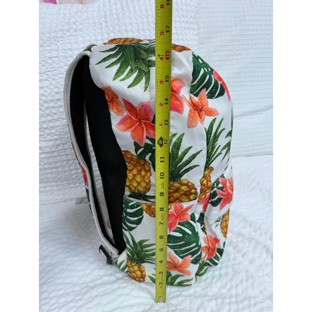 Pineapple Tropical Floral Backpack Hawaiian Beach Travel School Bag White Orange